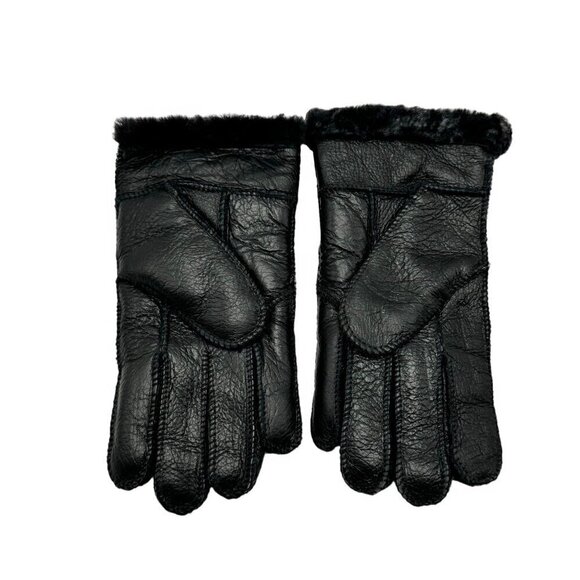 NWT Women’s Gloves Sz. 7 Shearling Black Leather Sheepskin Fur Lining & Trim - Picture 5 of 7